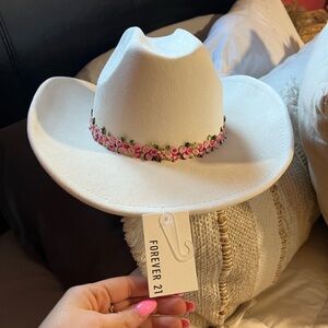 Forever 21 White Hat with Pink Floral Band